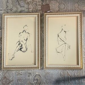 2 framed female figure drawings